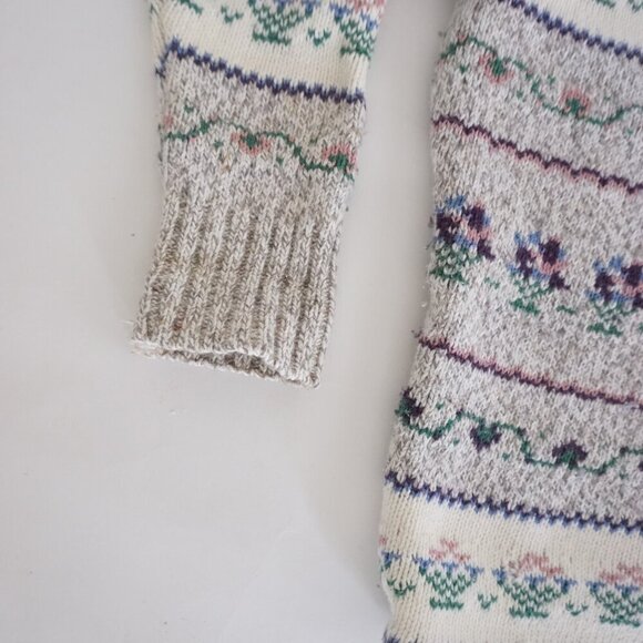 Vintage Northern Reflections Grey Purple Floral Knit Crewneck Sweater L - Picture 8 of 11